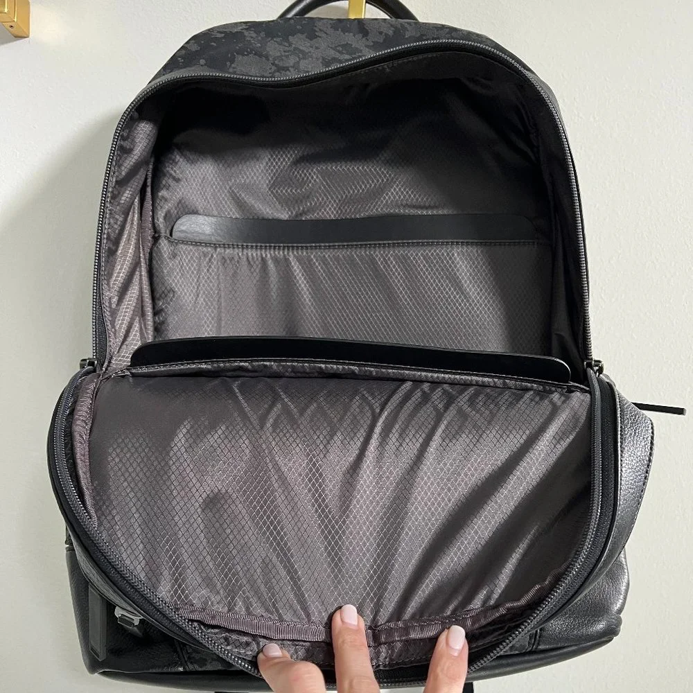 TUMI Dalston Massie Black Camo Nylon and Leather Laptop Backpack